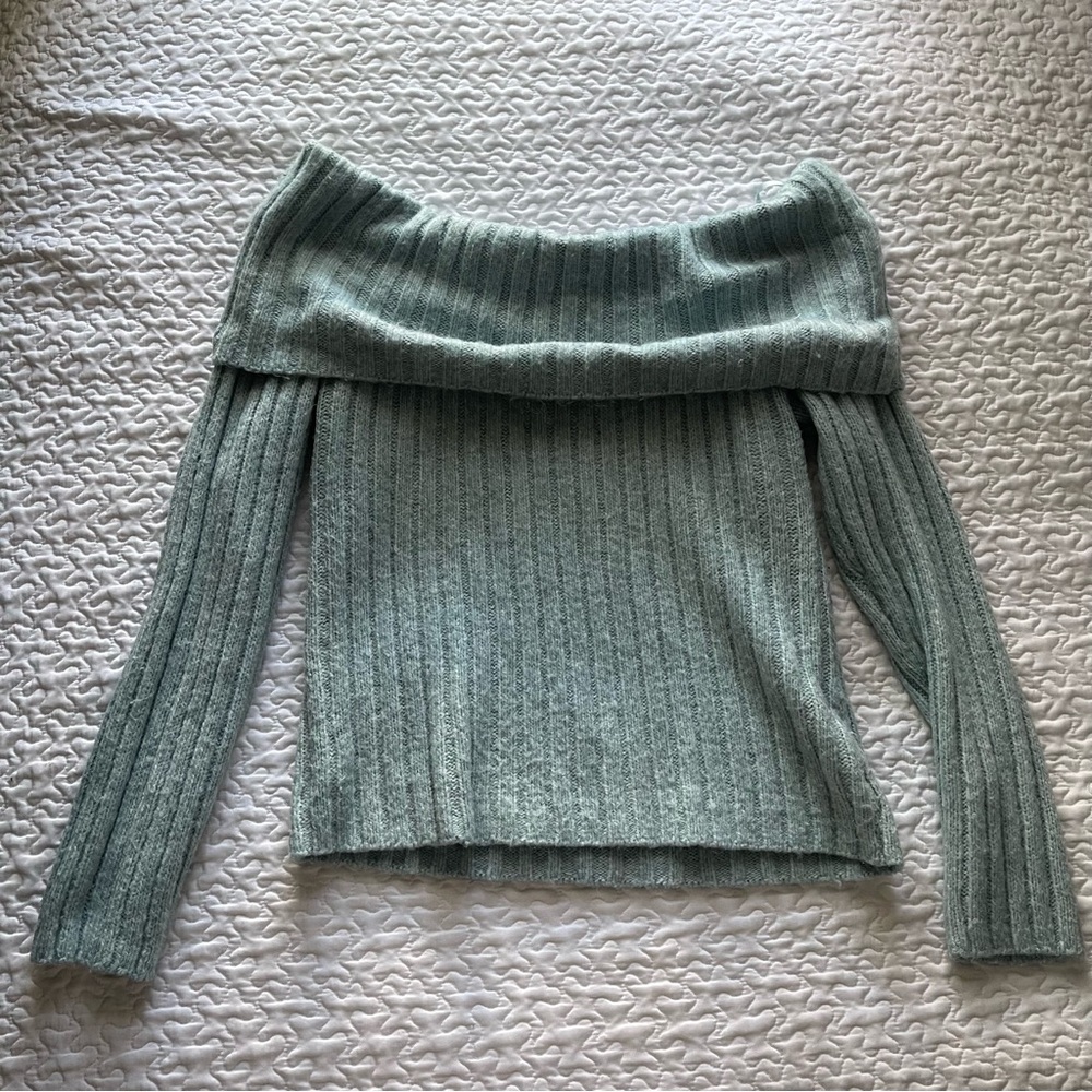 Abercrombie Blue Off-Shoulder Ribbed Sweater